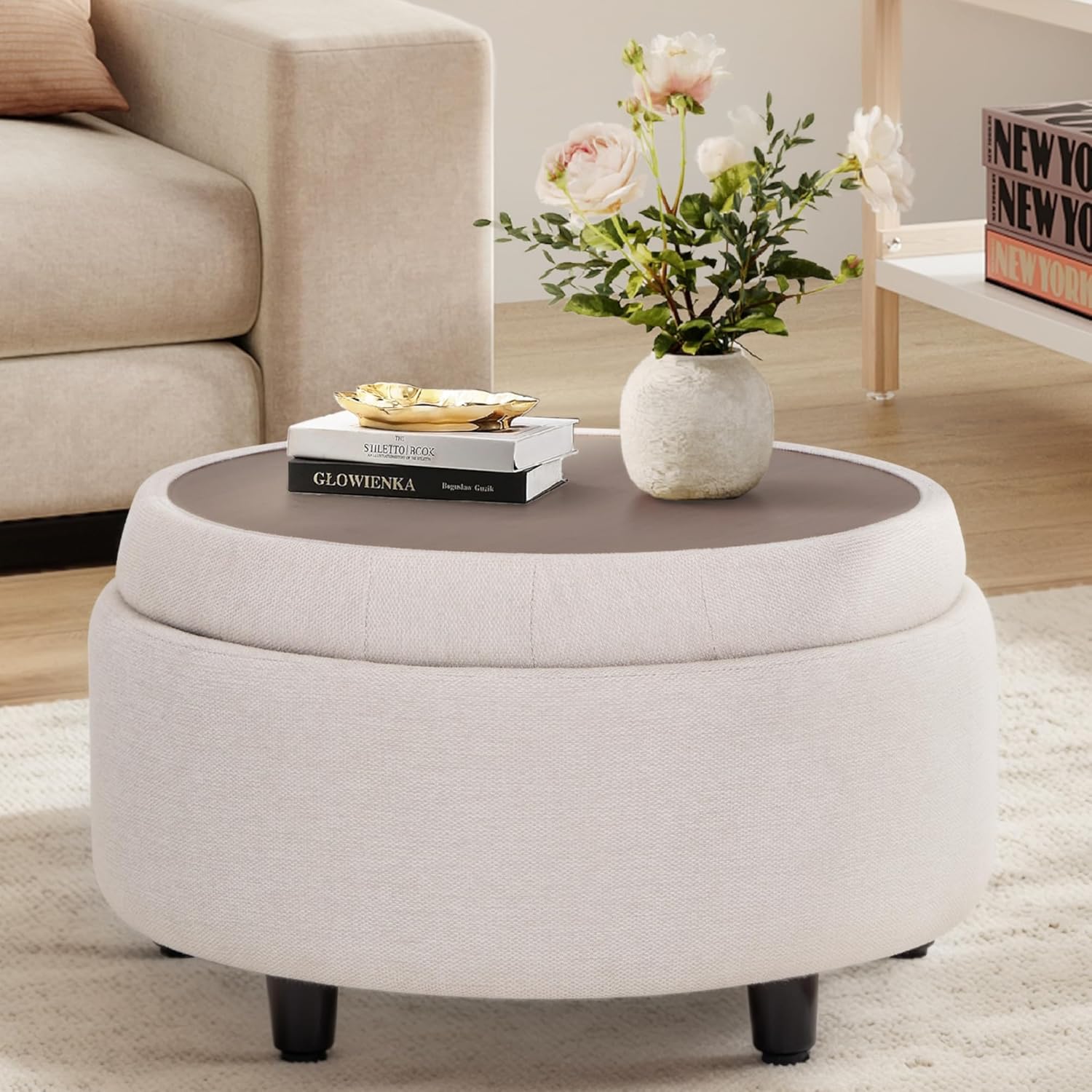 COLAMY Fabric Round Storage Ottoman Review